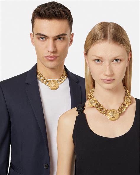 versace gold crystal medusa necklace|Versace necklace real gold.